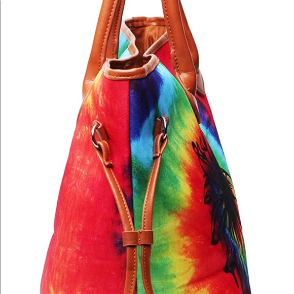 Large Tote Bag Canvas Tie Dye Sunflower Overnight Bag with Two Sturdy Shoulder - Picture 7 of 7